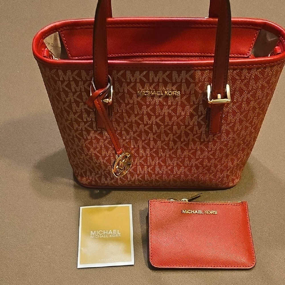 Michael Kors Red and Gold Signature Tote